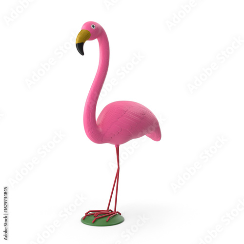 Plastic Pink Flamingo Garden Ornament Isolated on Transparent Background