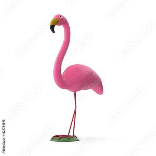 Plastic Pink Flamingo Garden Ornament Isolated on Transparent Background