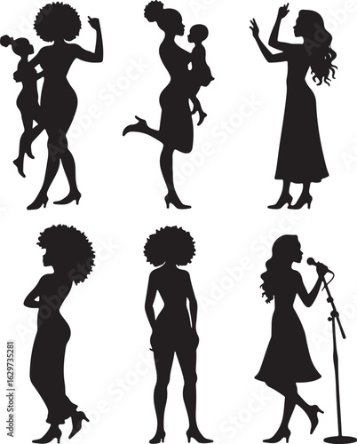 Diverse women silhouettes celebrating life, motherhood, and performance