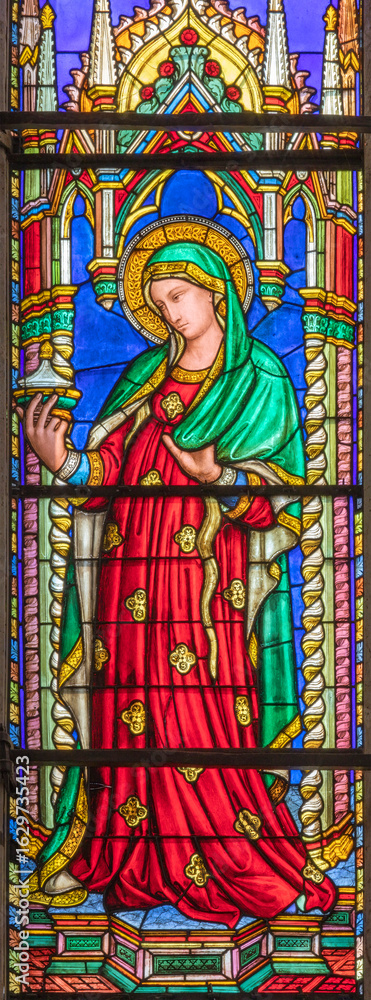 Naklejka premium Perugia - The detail of stained glass with the St. Mary Magdalen in the church Basilica di San Domenico designed by Mariotto di Nardo and made by Bartolomeo di Pietro (1411).