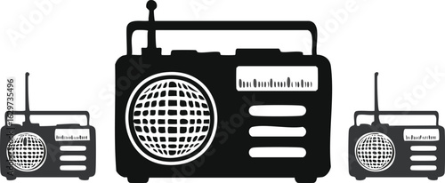 Emergency Radio Icon Vector Illustration.communication, talk, emergency, frequency, portable, radio, security, wireless, black-and-white, control, monochrome, signal, antennae, equipment, icon, 