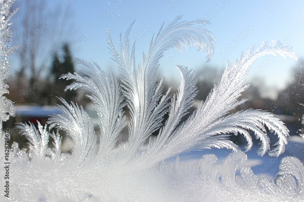 Obraz premium Winter frost patterns on windowpane