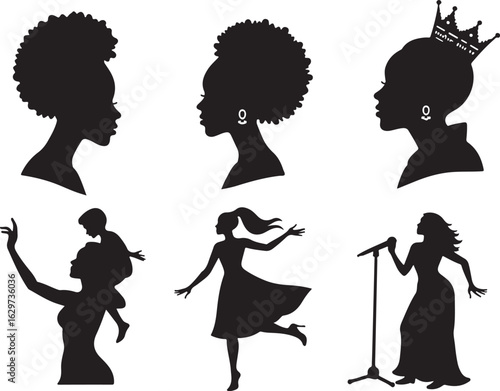 Empowered women silhouettes celebrating life achievements and joy