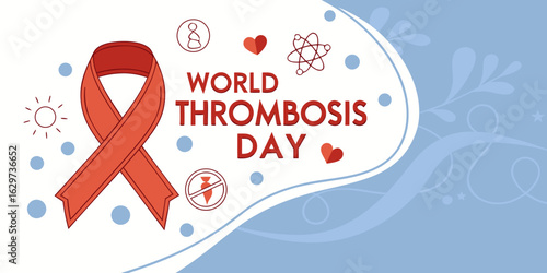 World Thrombosis Day illustration banner with awareness red ribbon