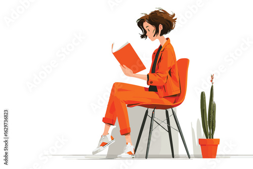 Young woman sitting on a chair working on a laptop in an office setting