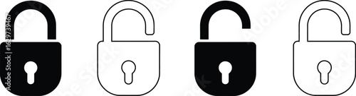 Padlock Icons Open Closed Black White  Versatile Security Symbols