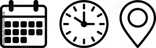 Calendar Clock Location Icons Time Management Scheduling and Appointment Graphics