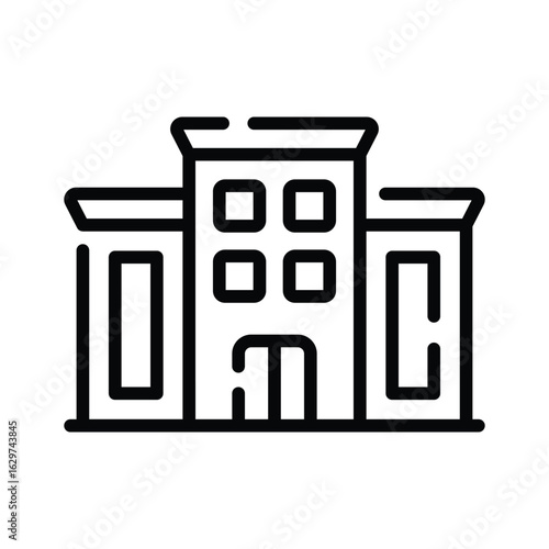 A premium linear icon showing motel building exterior 