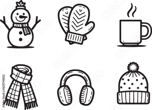 Charming hand-drawn winter icons for cozy holiday graphics
