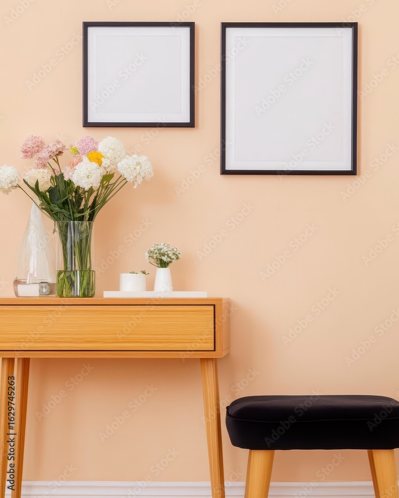 Fototapeta premium Stylish interior scene with floral arrangement and minimalist decor