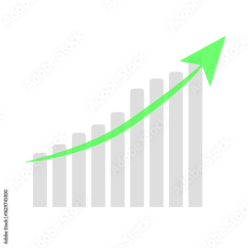 green arrow going upward, stock market, business and economic rise icon, arrow with increasing green bars Positive Growth Trend, trading profit, economic boom, business growth. line graph upward