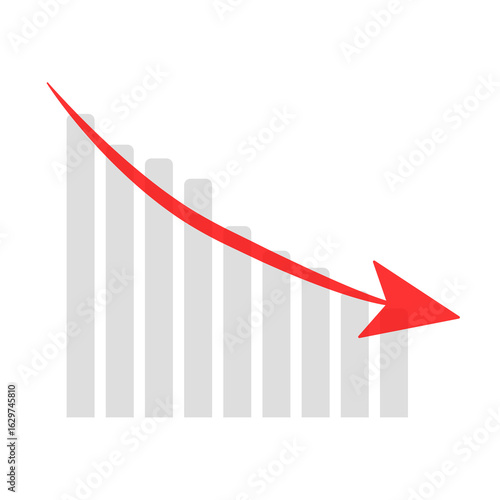 economic crisis bar graph chart with red arrow going down bankruptcy financial stock market crash downtrend symbol chart going down sign