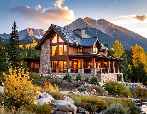 Stunning mountain home at sunset