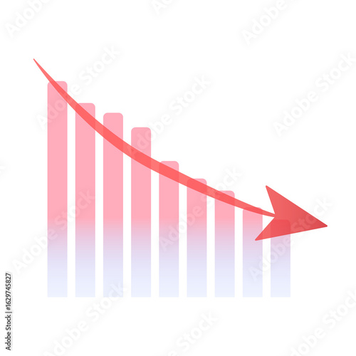 economic crisis bar graph chart with red arrow going down bankruptcy financial stock market crash downtrend symbol chart going down sign