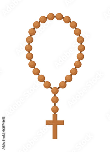 Wooden Rosary with Cross, Catholic Prayer Beads vector