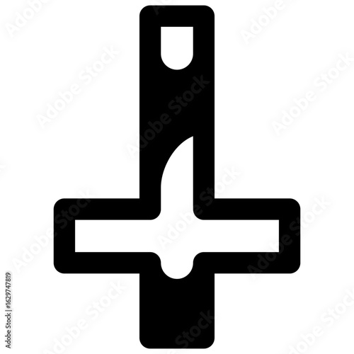 Inverted cross. Outlined stroke vector icon with black-filled details.