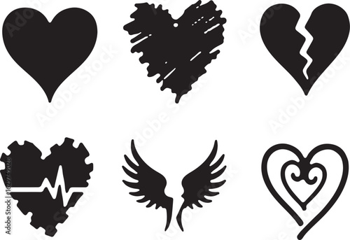 Diverse heart icons symbolize love, health, and emotion
