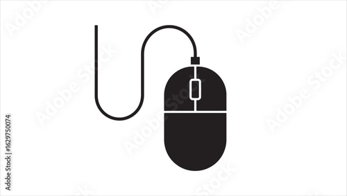 Simple computer mouse with wire silhouette