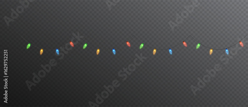 Christmas lights on a transparent background. Christmas light PNG. Set of Christmas glowing garlands. For advertising invitations, web banners, postcards. Vector. Christmas decoration, LED lam