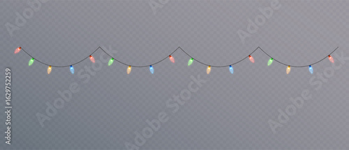 Christmas lights on a transparent background. Christmas light PNG. Set of Christmas glowing garlands. For advertising invitations, web banners, postcards. Vector. Christmas decoration, LED lam
