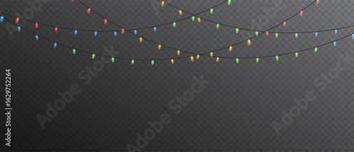 Christmas lights on a transparent background. Christmas light PNG. Set of Christmas glowing garlands. For advertising invitations, web banners, postcards. Vector. Christmas decoration, LED lam