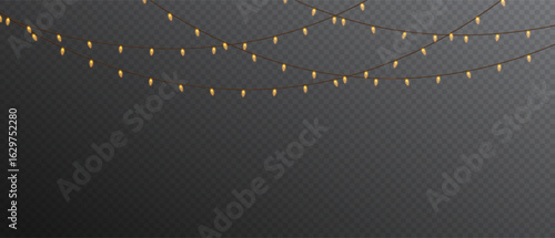 Christmas lights on a transparent background. Christmas light PNG. Set of Christmas glowing garlands. For advertising invitations, web banners, postcards. Vector. Christmas decoration, LED lam