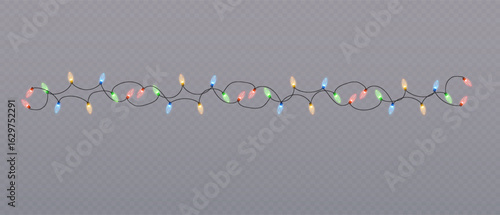Christmas lights on a transparent background. Christmas light PNG. Set of Christmas glowing garlands. For advertising invitations, web banners, postcards. Vector. Christmas decoration, LED lam
