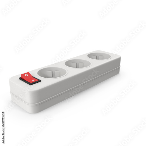 White Electrical Power Strip with Switch Isolated on Transparent Background