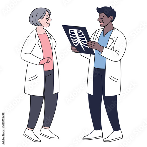 Two doctors examining an x-ray together medical illustration