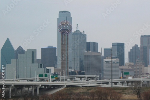 Dallas Skyline and Reunion Tower on a Cloudy Day