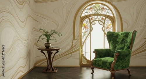 Ornate room with art nouveau window