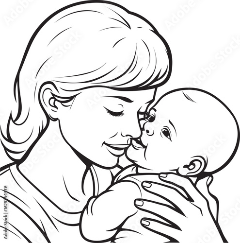 Black Vector Mother with Baby Loving Arms Mother and Child
