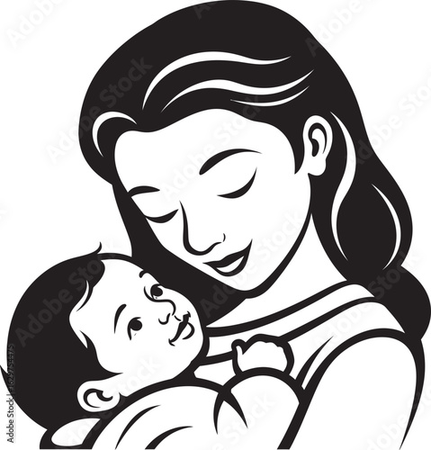 Stylish Black Vector Mother and Baby Graceful Hold Mother’s Love