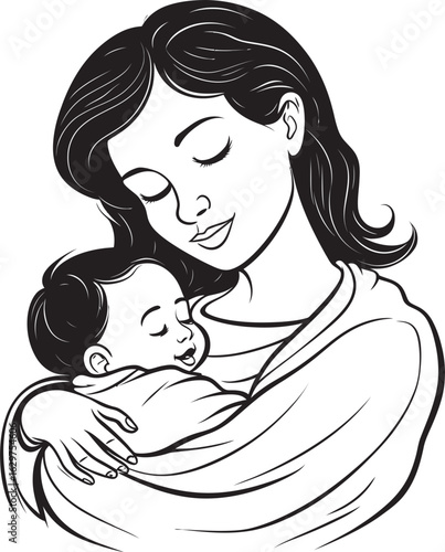 Stylish Maternal Hug in Black Mother’s Heartbeat Holding Baby
