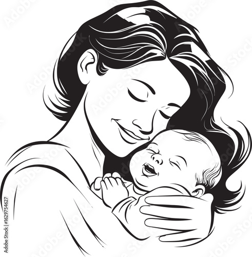 Love’s Embrace Mother and Child Black Vector A Mother’s Love