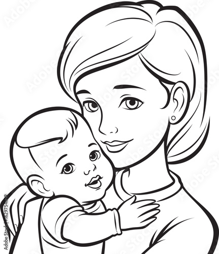 Cradled in Love Mother Holding Child Black Vector Loving Mother and Baby