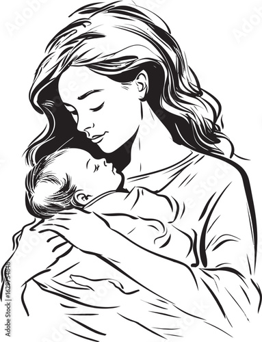 Stylish Hug Mother and Baby Silhouette Heartfelt Bond Mother Holding Infant