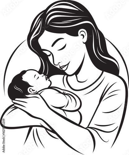 Black Silhouette of Mother’s Love Loving Arms Mother Holding Child