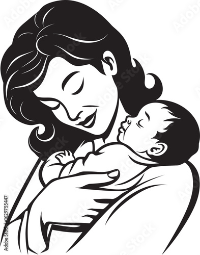 Mother’s Comfort Cradling Baby Heartfelt Hold Black Mother Vector