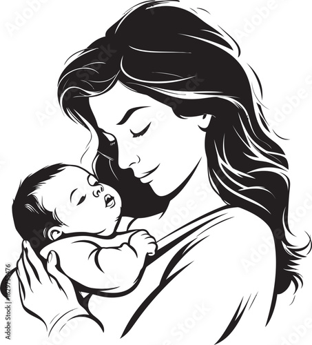 Heartfelt Hold Black Mother Vector Simple Love Mother and Baby