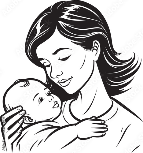 Heartfelt Silhouette Mother Holding Baby Mother’s Safe Arms Black Design