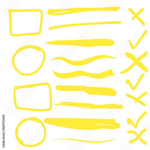 Yellow Highlighter Strokes and Shapes for Emphasis and Annotation