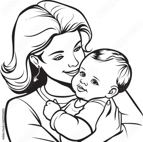 Elegant Black Vector Mother’s Love Stylish Hug Mother Holding Baby