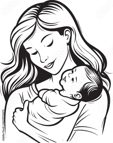 Mother’s Loving Arms Black Vector Tender Cradle Mother and Infant