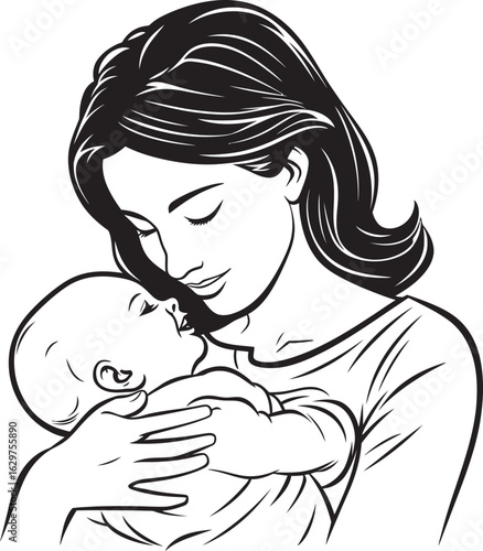 Graceful Mother’s Hold Black Design Warm Embrace Mother and Child