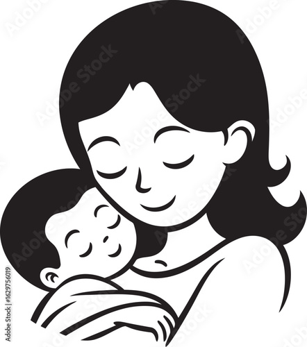 Delicate Hug Mother and Child Elegant Line Art Mother’s Embrace