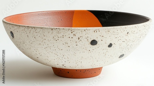 Large ceramic bowl, speckled beige with terracotta and black interior