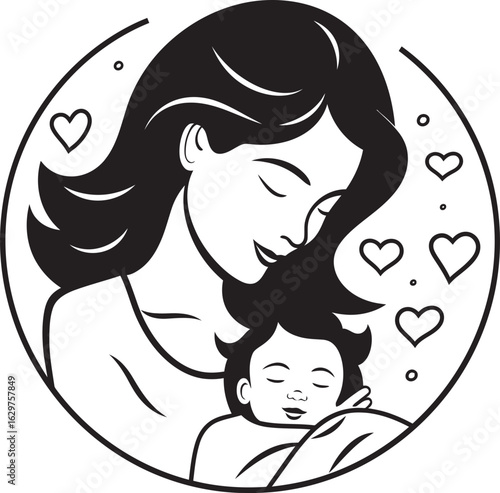 Mother’s Touch Black Vector Icon Black Line Art of Mother and Baby
