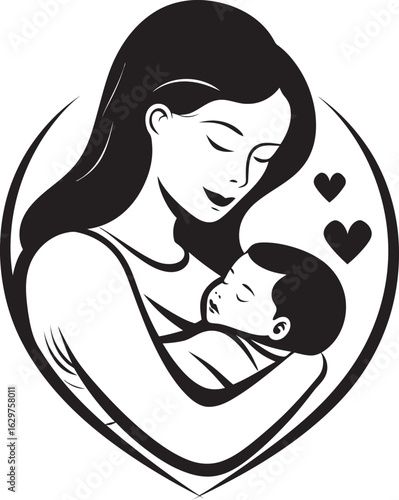 Elegant Mother Holding Baby Close Warm Hug Mother’s Embrace in Black