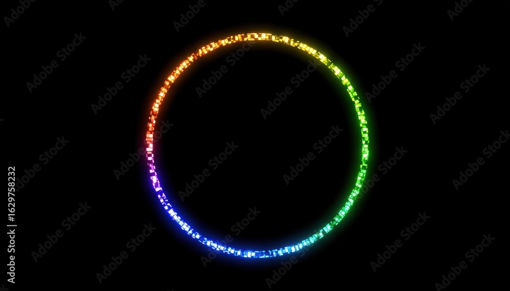 Vibrant Pixelated Circle with Rainbow Gradient Glow on Dark Backdrop Vibrant Pixelated Circle with Rainbow Gradient Glow on Dark Backdrop